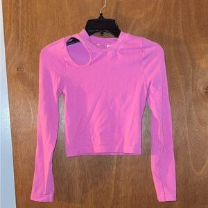 Cropped Pink Long Sleeve Women's Top with shoulder cut out
